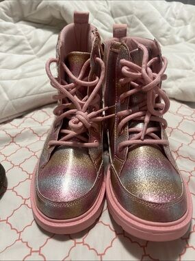UGG Girls Pink Rainbow Glitter Lace-Up Boots